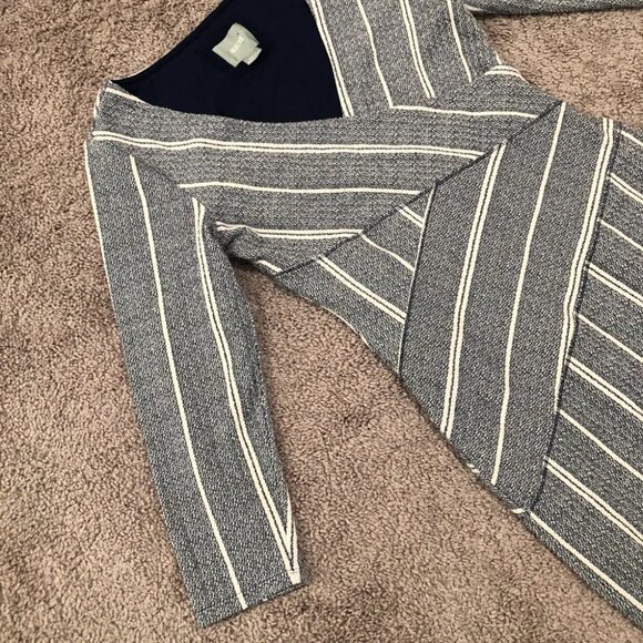 Maeve Blue and White Faux Body Wrap Striped Column Dress Anthropologie Sz Small - Picture 5 of 10